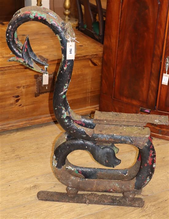 A pair of Victorian cast iron serpent bench ends W.74cm approx.